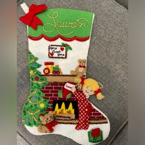 Vintage complete sequin stocking name Lauren READ